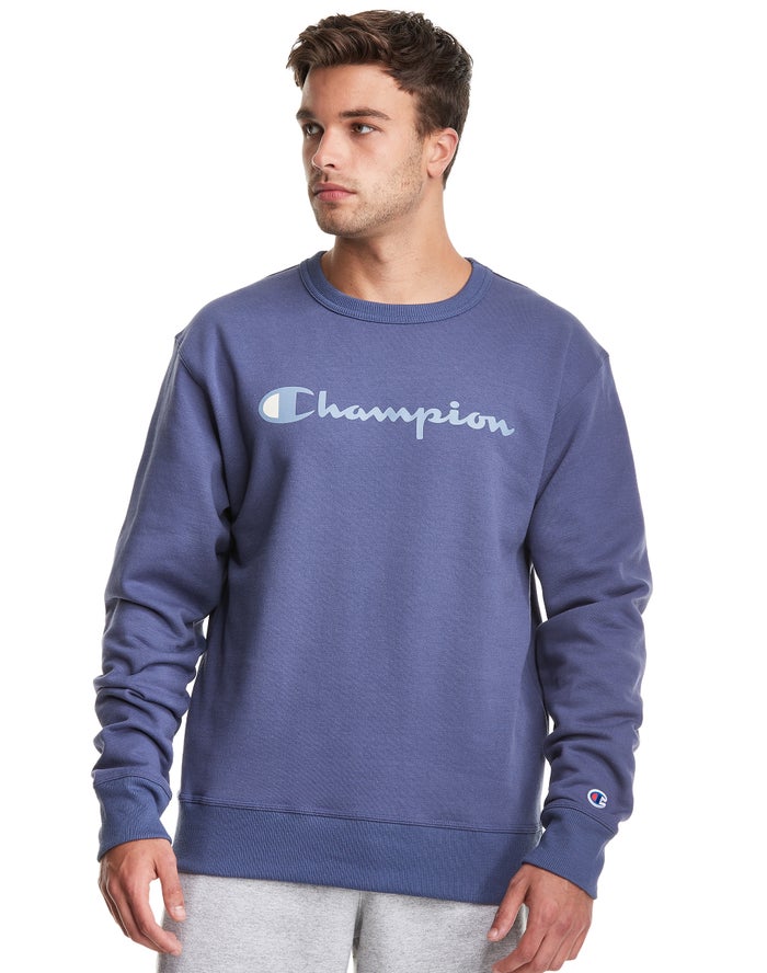 Champion Powerblend Fleece Crew Script Logo - Miesten Sininen Collegepaita - Suomi 6520384-YN